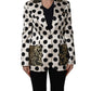 White Brocade Polka-Dot Print Blazer Jacket