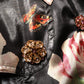 Black Floral Belted Polyester Trench Coat Jacket