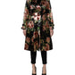 Black Floral Belted Polyester Trench Coat Jacket
