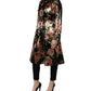 Black Floral Belted Polyester Trench Coat Jacket