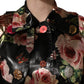 Black Floral Belted Polyester Trench Coat Jacket