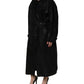 Black Belted Sheepskin Trench Coat Jacket