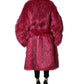 Fuchsia Belted Faux-Fur Trench Coat Jacket