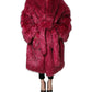 Fuchsia Belted Faux-Fur Trench Coat Jacket