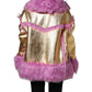 Pink Plush Faux Fur Gold Leather Coat Jacket