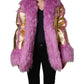Pink Plush Faux Fur Gold Leather Coat Jacket