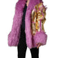 Pink Plush Faux Fur Gold Leather Coat Jacket