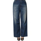 Blue Washed High Waist Wide Leg Denim Cotton Stretch Jeans