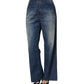 Blue Washed High Waist Wide Leg Denim Cotton Stretch Jeans