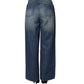 Blue Washed High Waist Wide Leg Denim Cotton Stretch Jeans