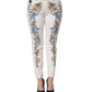 White Floral Print Skinny Denim Jeans