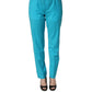 Blue Wool Mid Waist Tapered Women Trouser Pants