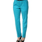 Blue Wool Mid Waist Tapered Women Trouser Pants