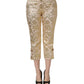 Gold Jacquard Floral Lamé Crop Trouser Pants