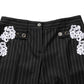 Black Lace Applique Pinstripe Cropped Pants