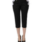 Black Lace Applique Pinstripe Cropped Pants