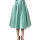 Green Satin High-Waisted Pleated A-line Midi Skirt