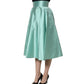 Green Satin High-Waisted Pleated A-line Midi Skirt