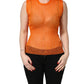 Orange See Through Crew Neck Blouse Tank Top