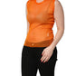 Orange See Through Crew Neck Blouse Tank Top