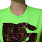 Neon Green DG Sequined Sleeveless Jersey Top