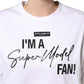 White I'm A Super Model Fan Print Jersey T-shirt