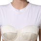 White Bustier Short Sleeve CrewNeck Cropped Top