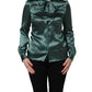 Dark Green Silk Satin Blouse Neck Tie Top