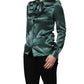 Dark Green Silk Satin Blouse Neck Tie Top