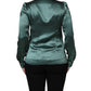 Dark Green Silk Satin Blouse Neck Tie Top