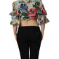 Multicolor Floral Silk Cropped Shirt Top