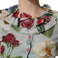 Multicolor Floral Silk Cropped Shirt Top
