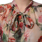 Multicolor Floral Tie-Neck Silk Chiffon Blouse Top