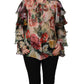 Multicolor Floral Tie-Neck Silk Chiffon Blouse Top