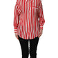 Red White Striped Long Sleeve Silk Blouse Top