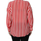 Red White Striped Long Sleeve Silk Blouse Top