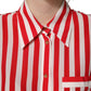 Red White Striped Long Sleeve Silk Blouse Top
