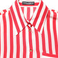 Red White Striped Long Sleeve Silk Blouse Top