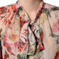 Multicolor Floral Tie-Neck Silk Chiffon Blouse Top