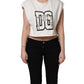 White Cotton DG Logo Print Cropped Jersey Top