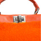 Orange Leather and Shearling Mini Peekaboo Top Handle Bag