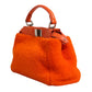 Orange Leather and Shearling Mini Peekaboo Top Handle Bag