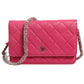 Pink Quilted Lambskin Wallet On Chain WOC Silver