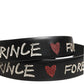 Black Leather Prince Crown Logo Buckle Belt
