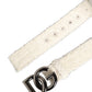 White Cotton Fleece DG Logo Metal Buckle Belt