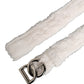 White Fleece Silver DG Logo Metal Buckle Belt