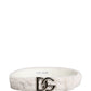 White Fleece Silver DG Logo Metal Buckle Belt