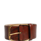 Brown Calfskin Leather Gold Metal Buckle Belt