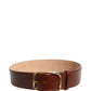 Brown Calfskin Leather Gold Metal Buckle Belt
