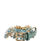 Green Leather Daisy Crystal Embellished Waist Belt